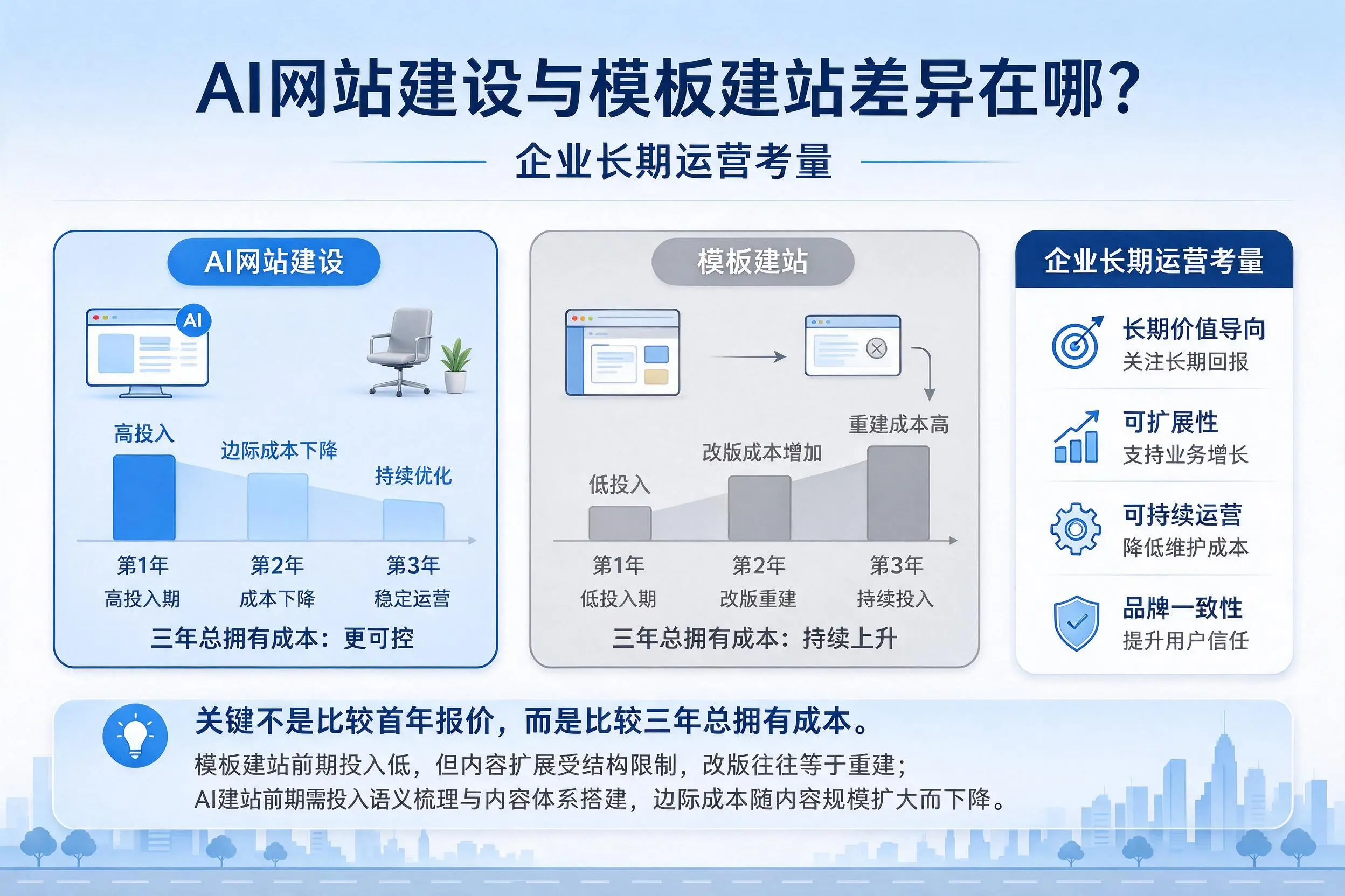 AI网站建设与模板建站差异在哪？揭阳企业长期运营考量