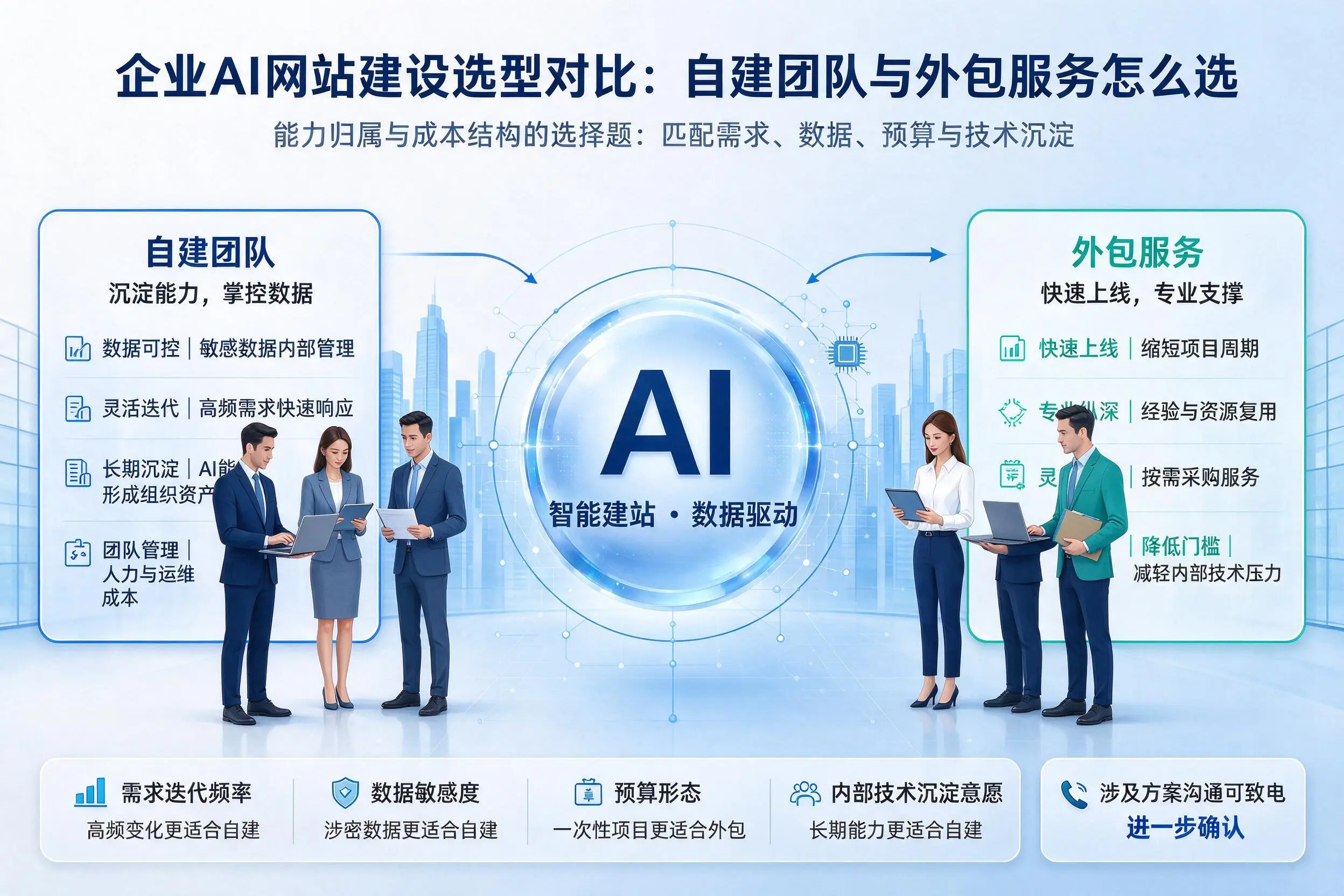揭阳企业AI网站建设选型对比：自建团队与外包服务怎么选